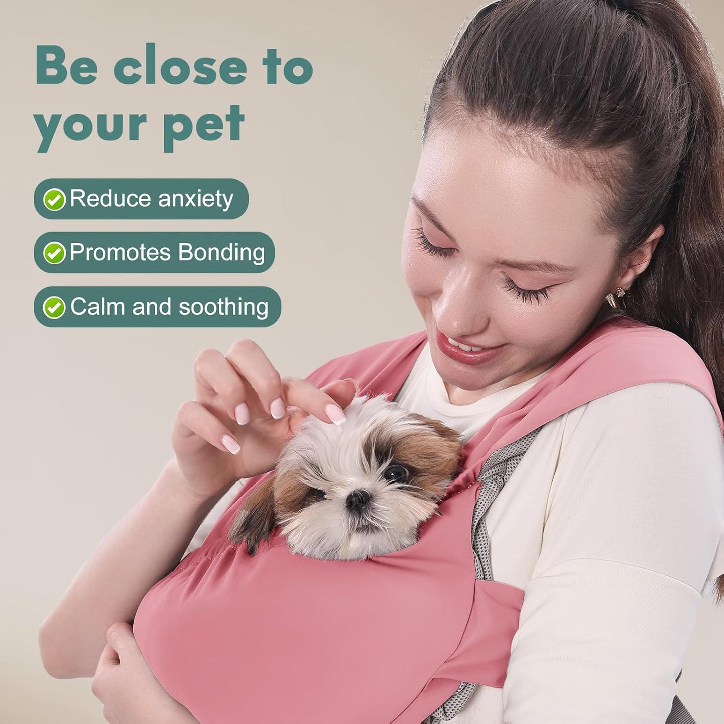 Dog Sling Carrier for Small Pets, Hands Free Cat Sling, Reducing Back Neck Pain Anti-Anxiety Puppy Front, Adjustable Soft Dog Carrying (Pink, Regular 0-9 Lbs)