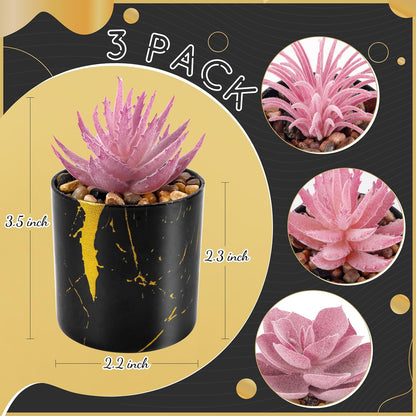 3 Pack Mini Fake Plants in Black Pots for Office Desk Accessorise