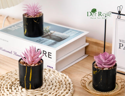 3 Pack Mini Fake Plants in Black Pots for Office Desk Accessorise