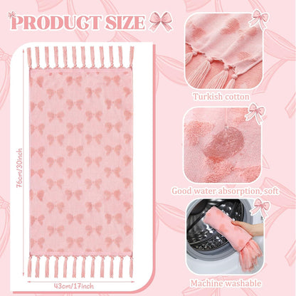 Set of 3 Pink Bow Hand Towels Coquette Hand Towels for Bathroom 30 x 17 Inch Pink Bowknot Gifts Turkish Tufted Cotton Soft Absorbent Supplies for Kitchen Bathroom Women Girls