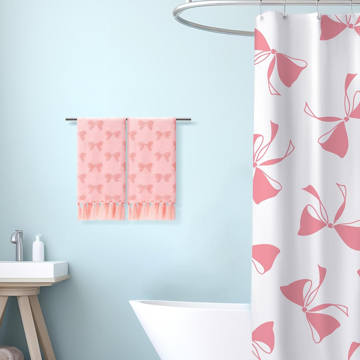 Set of 3 Pink Bow Hand Towels Coquette Hand Towels for Bathroom 30 x 17 Inch Pink Bowknot Gifts Turkish Tufted Cotton Soft Absorbent Supplies for Kitchen Bathroom Women Girls