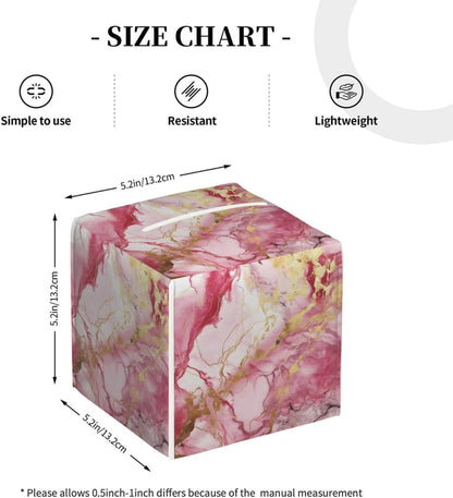 Tissue Box Cover Square Leather Pink Gold Liquid Marble Tissue Box Cover Holder for Bathroom Night Stands Desk Tabletop Living Room Home