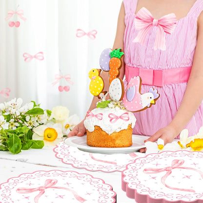 24 PCS 11.8 Inch Round Pink Bow Disposable Paper Placemats, Decorative Scalloped Edge Table Mats, Pink Bow Themed Place Mats for Bachelorette, Bridal Shower, Wedding, Birthday Party Table Setting
