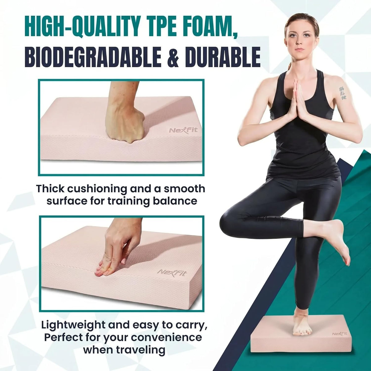 High-Density Balance Pad - Durable TPE Foam Balance Pad Physical Therapy, Foam Exercise Pad with Non-Slip Surface, Lightweight for Home & Gym Workouts, Core Strength & Balance Enhancement