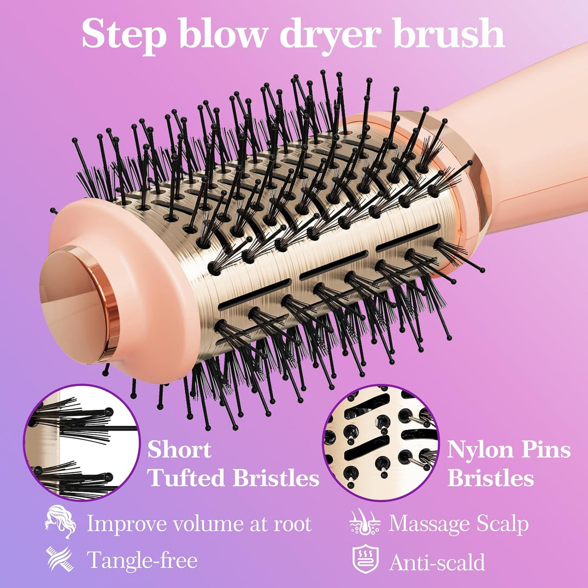 Hair Dryer Brush Blow Dryer Brush in One, 4-in-1 Hair Dryer Brush Blow Dryer with Oval Barrel, Mini Hot Air Brush for All Hair Types(Pink)