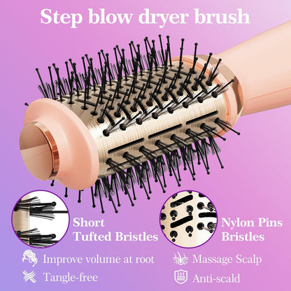 Hair Dryer Brush Blow Dryer Brush in One, 4-in-1 Hair Dryer Brush Blow Dryer with Oval Barrel, Mini Hot Air Brush for All Hair Types(Pink)