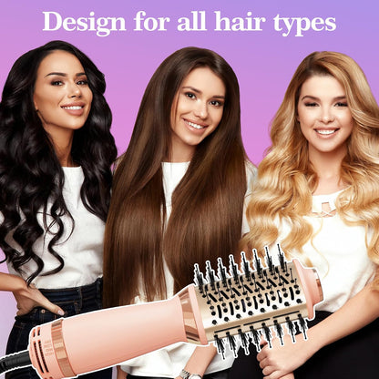 Hair Dryer Brush Blow Dryer Brush in One, 4-in-1 Hair Dryer Brush Blow Dryer with Oval Barrel, Mini Hot Air Brush for All Hair Types(Pink)