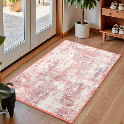 Washable Abstract Area Rug for Entryway, 2x3 Small Rugs Pink