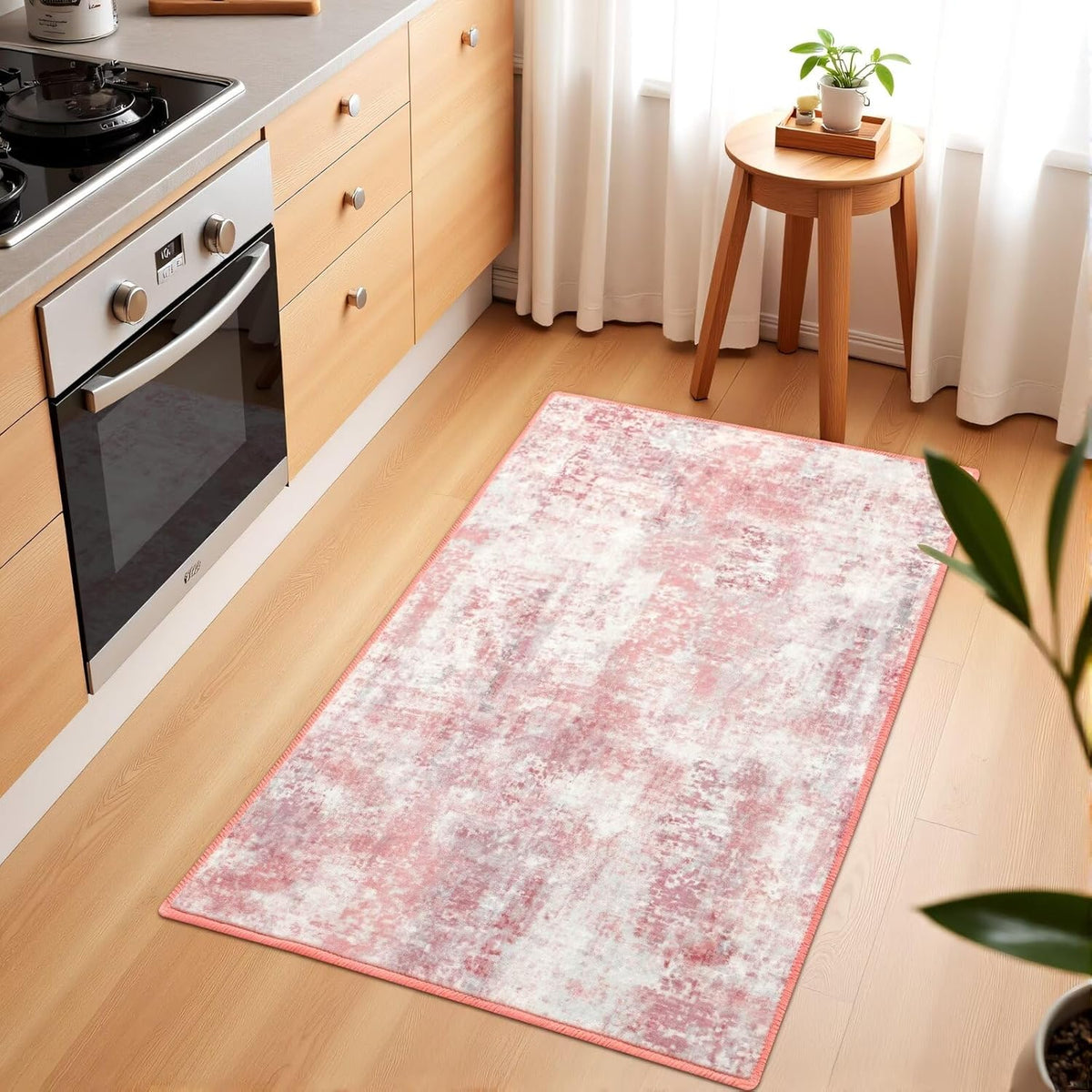 Washable Abstract Area Rug for Entryway, 2x3 Small Rugs Pink