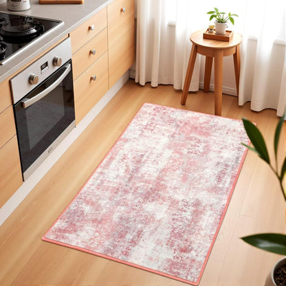 Washable Abstract Area Rug for Entryway, 2x3 Small Rugs Pink