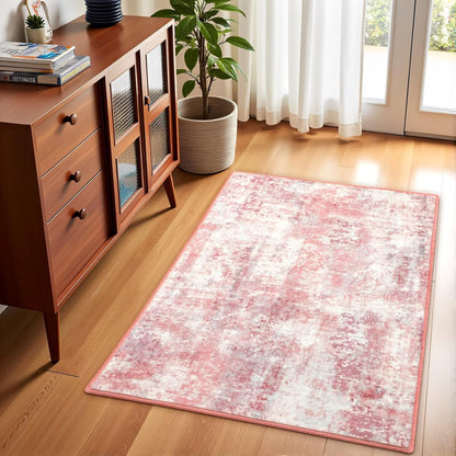 Washable Abstract Area Rug for Entryway, 2x3 Small Rugs Pink