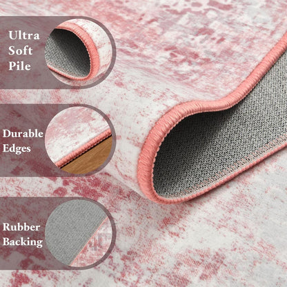 Washable Abstract Area Rug for Entryway, 2x3 Small Rugs Pink