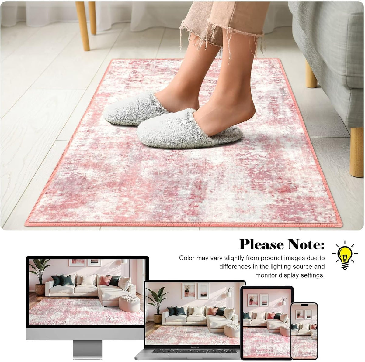 Washable Abstract Area Rug for Entryway, 2x3 Small Rugs Pink