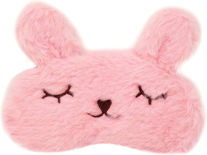 Plush Rabbit Sleeping Eye Mask Cute Cartoon Animal Eye Mask for Little Girls (Pink)