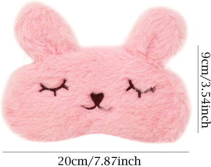 Plush Rabbit Sleeping Eye Mask Cute Cartoon Animal Eye Mask for Little Girls (Pink)
