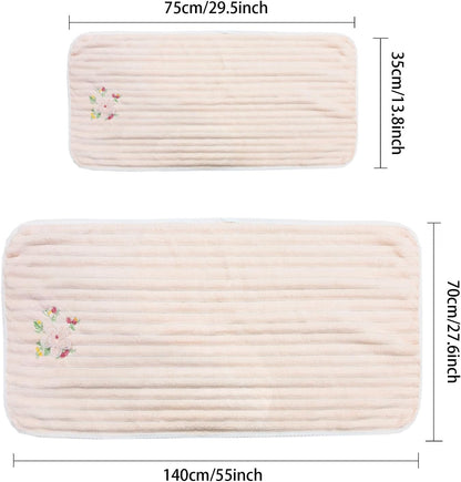Embroidered Peony Flower Towel Set, Pink,2pc Coral Fleece Soft and Fluffy Absorbent Towels for Hotal,SPA and Bathroom(1 Bath Towel,1 Hand Towel)
