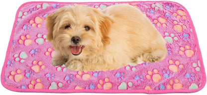Pet Blanket Soft Fluffy Fleece Pet Mat Doggy Flannel Blanket Dog Cat Cute Paw Print Pet Blankets Pink Paw Small(23 * 16")