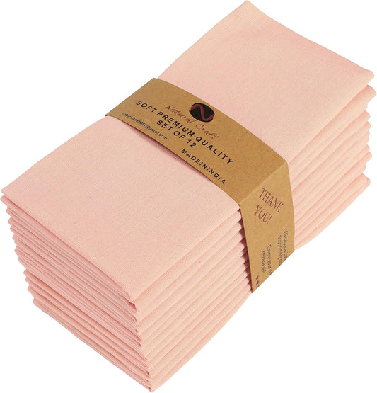 Cloth Napkins Set of 12 Cotton Linen18x18 in Washable Napkins Cloth - Soft Durable Easter - Ideal for Hotel Farmhouse Party Wedding Dinner Spring Everyday Use Peach