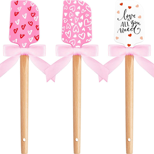 3 Pcs Christmas Silicone Spatulas with Wooden Handles