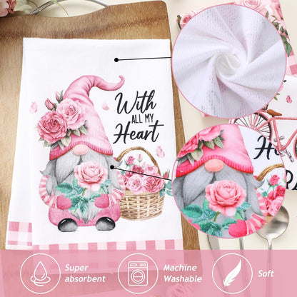 6 Pcs Pink Rose Kitchen Towel Set Funny Housewife Farmhouse Rustic Bath Hand Towel for Holiday Bathroom Gift, 24 x 16 Inches