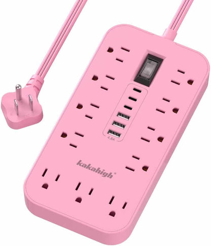 Pink Extension Cord with Multiple Outlets- 5 FT