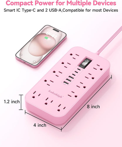 Pink Extension Cord with Multiple Outlets- 5 FT