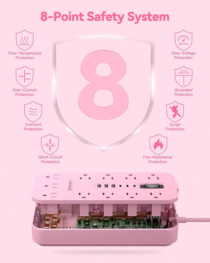Pink Extension Cord with Multiple Outlets- 5 FT