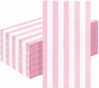 HEIPINIUYE 25 Pieces 3-ply Striped Paper Napkins Light Pink and White Guest Towels Disposable Hand Towels for Bathroom Wedding Birthday Baby Shower Dinner Napkins Disposable