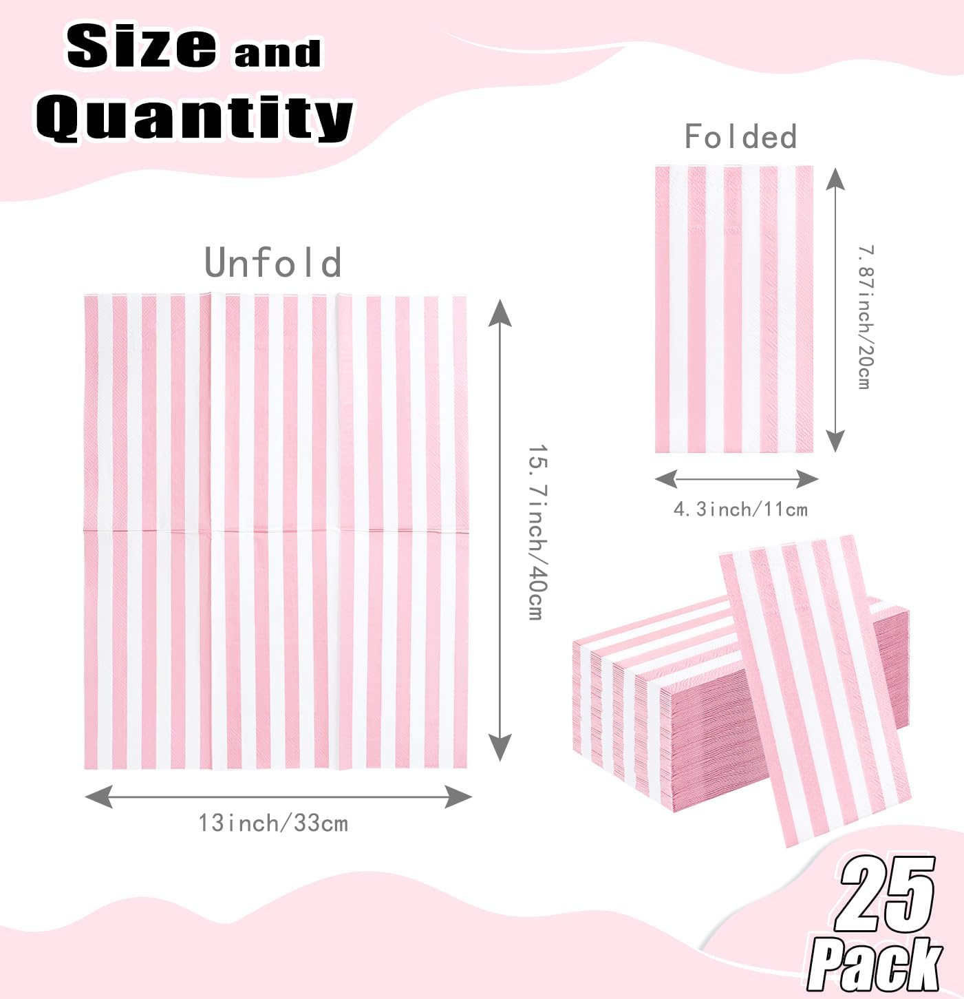 HEIPINIUYE 25 Pieces 3-ply Striped Paper Napkins Light Pink and White Guest Towels Disposable Hand Towels for Bathroom Wedding Birthday Baby Shower Dinner Napkins Disposable