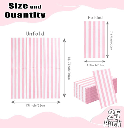 HEIPINIUYE 25 Pieces 3-ply Striped Paper Napkins Light Pink and White Guest Towels Disposable Hand Towels for Bathroom Wedding Birthday Baby Shower Dinner Napkins Disposable