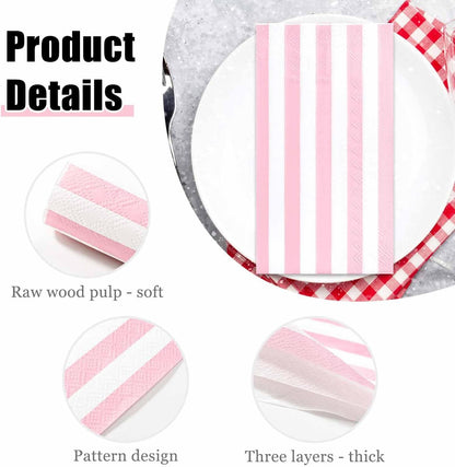 HEIPINIUYE 25 Pieces 3-ply Striped Paper Napkins Light Pink and White Guest Towels Disposable Hand Towels for Bathroom Wedding Birthday Baby Shower Dinner Napkins Disposable