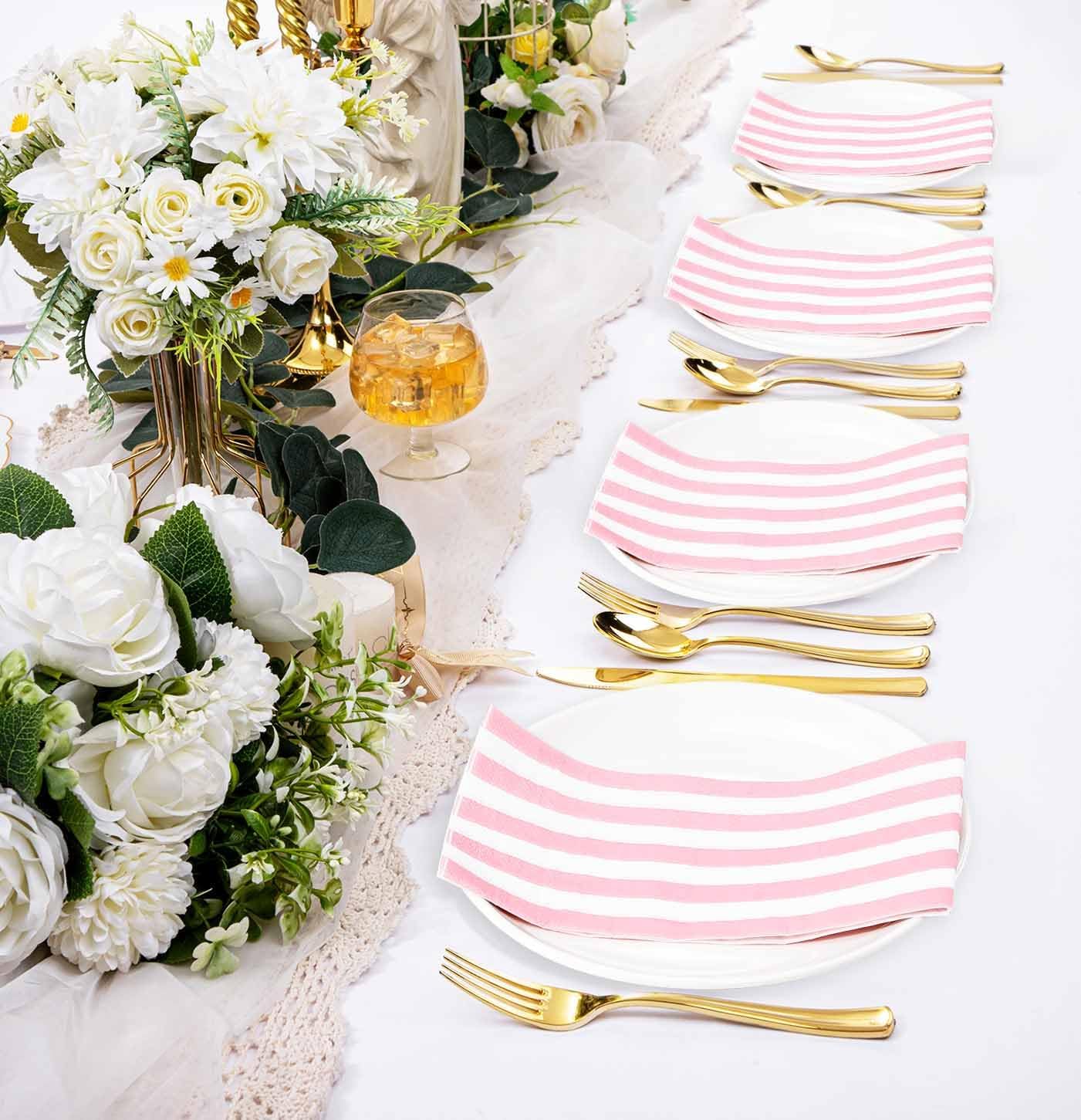 HEIPINIUYE 25 Pieces 3-ply Striped Paper Napkins Light Pink and White Guest Towels Disposable Hand Towels for Bathroom Wedding Birthday Baby Shower Dinner Napkins Disposable