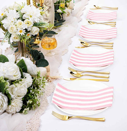 HEIPINIUYE 25 Pieces 3-ply Striped Paper Napkins Light Pink and White Guest Towels Disposable Hand Towels for Bathroom Wedding Birthday Baby Shower Dinner Napkins Disposable