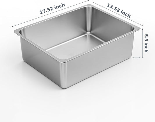 Kirecoo Stainless Steel Cat Litter Box - Metal High Sided Cat Pan, Large Stainless Steel Box, Indoor Litter Tray, Non Stick, No Smell, Easy to Clean, Pet Toilet Supplies for Kitten, Kitty, Rabbit