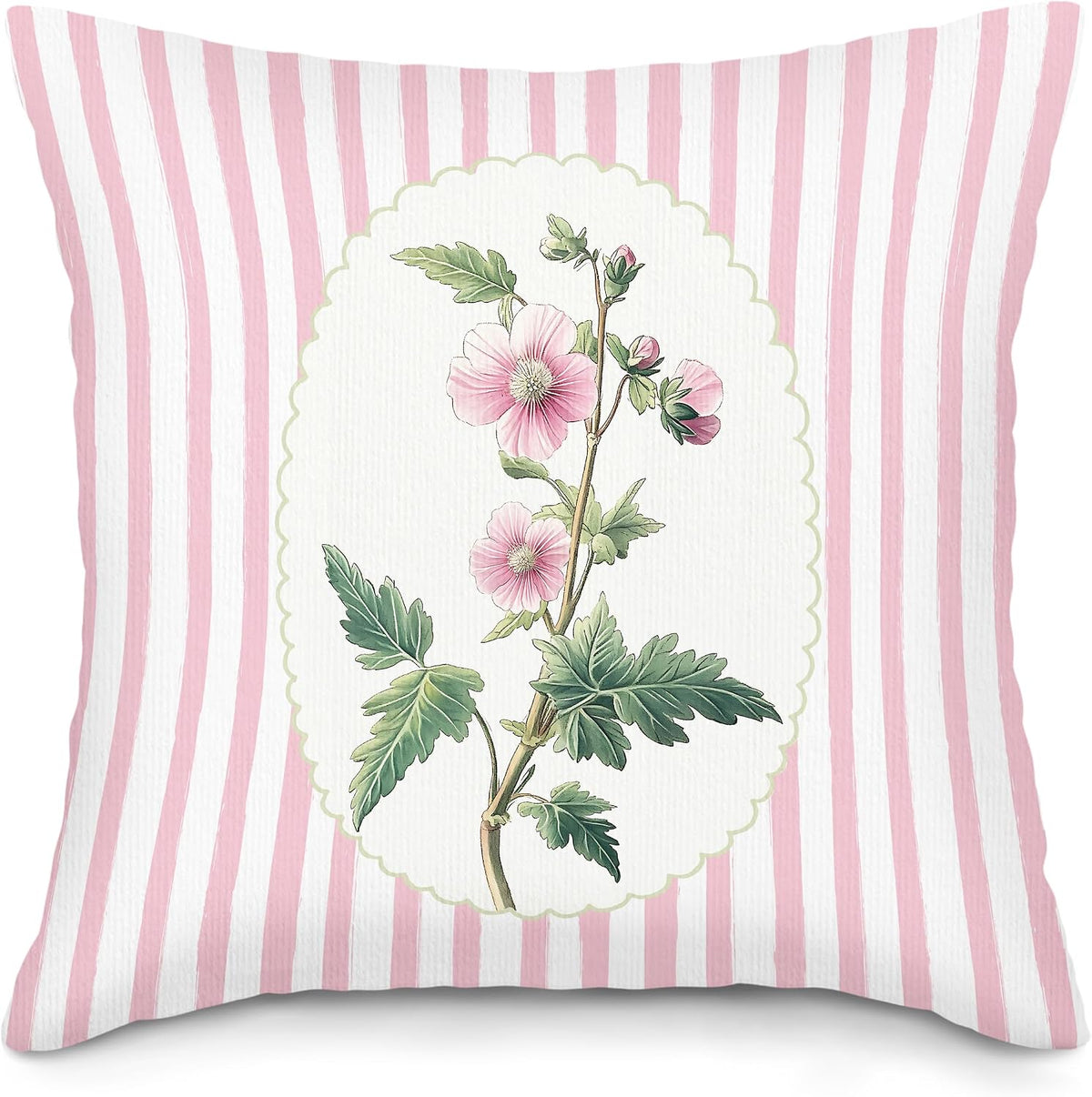 Coquette Pink Floral Throw Pillow Covers, Preppy Flower Pillow Case Cover for Sofa, Pink Wildflower Square Pillowcase, Grandmillennial Floral Cushion Cover Case for Girls Room, 18x18 Inch