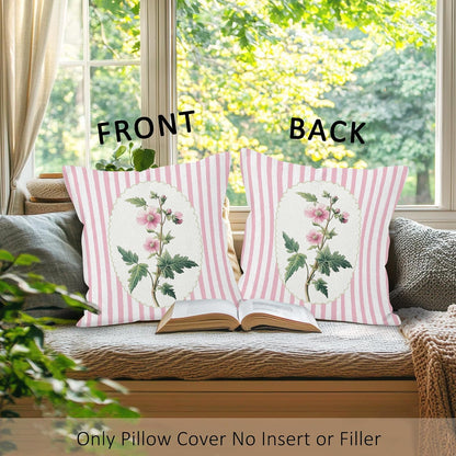 Coquette Pink Floral Throw Pillow Covers, Preppy Flower Pillow Case Cover for Sofa, Pink Wildflower Square Pillowcase, Grandmillennial Floral Cushion Cover Case for Girls Room, 18x18 Inch