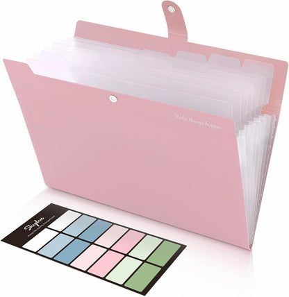 8 Pockets Expanding File Folders, Accordion Folders, Portable Paper Bill Receipt Organizer, Letter Size, Home College School Office Supplies, Pink