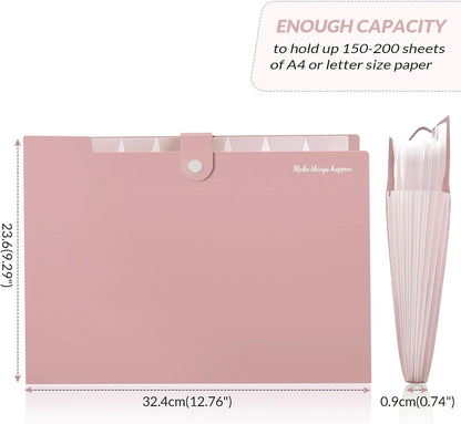 8 Pockets Expanding File Folders, Accordion Folders, Portable Paper Bill Receipt Organizer, Letter Size, Home College School Office Supplies, Pink