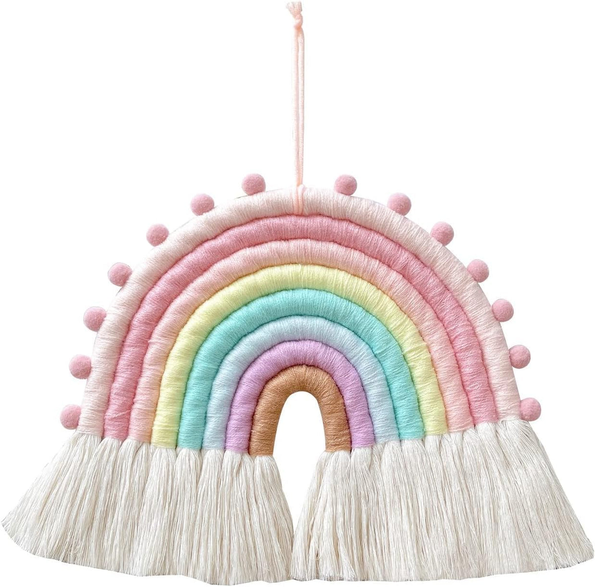 Large Macrame Rainbow Wall Hanging Decor Handmade Pom Pom Garland