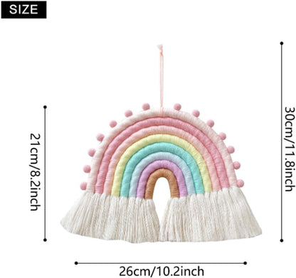Large Macrame Rainbow Wall Hanging Decor Handmade Pom Pom Garland