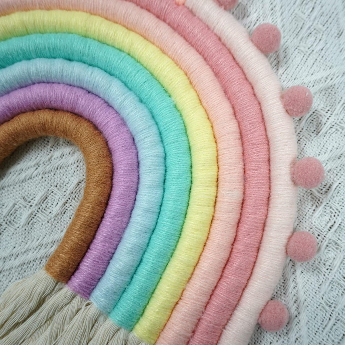 Large Macrame Rainbow Wall Hanging Decor Handmade Pom Pom Garland