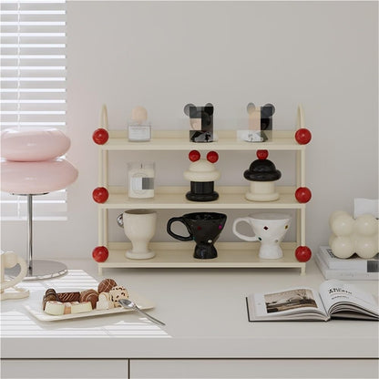 Coffee Mug Holder, Bathroom Countertop Organizer, 3-Tier Display Shelf, Metal Storage Shelf With Handles, Desktop Storage Rack For Living Room, Bathroom, Kitchen, Bedroom (Pink)