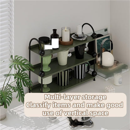 Coffee Mug Holder, Bathroom Countertop Organizer, 3-Tier Display Shelf, Metal Storage Shelf With Handles, Desktop Storage Rack For Living Room, Bathroom, Kitchen, Bedroom (Pink)