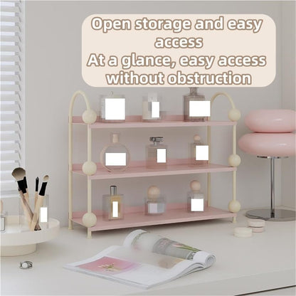 Coffee Mug Holder, Bathroom Countertop Organizer, 3-Tier Display Shelf, Metal Storage Shelf With Handles, Desktop Storage Rack For Living Room, Bathroom, Kitchen, Bedroom (Pink)