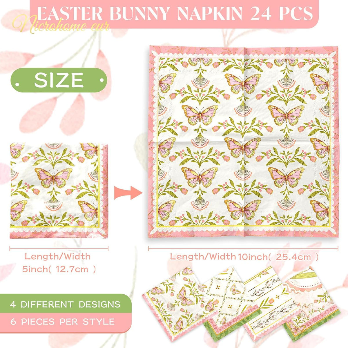 Vintage Floral Paper Napkins 10x10 Inch (Unfolded) 24 Count