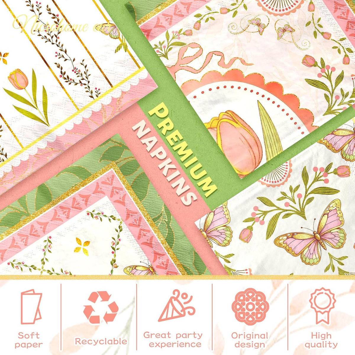 Vintage Floral Paper Napkins 10x10 Inch (Unfolded) 24 Count