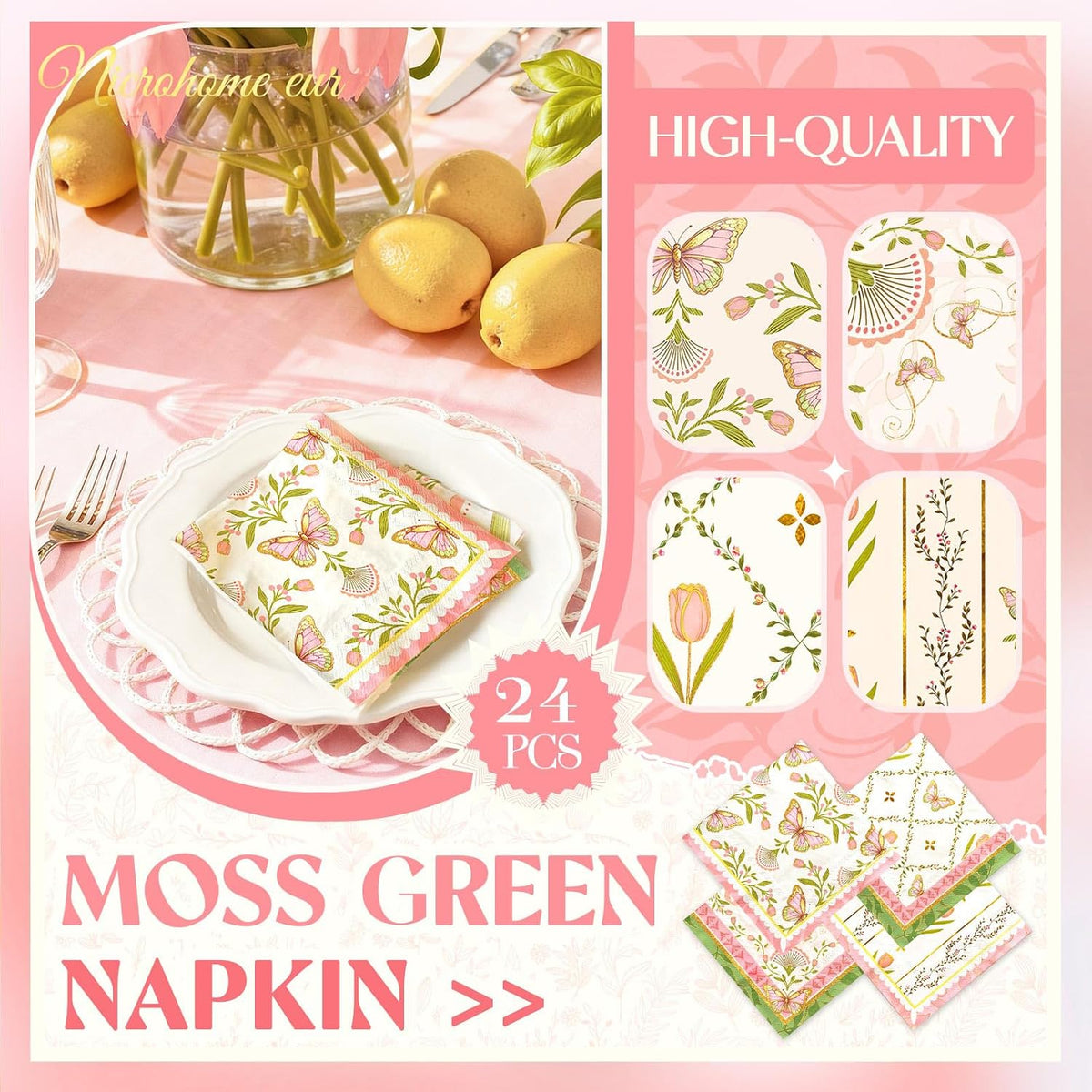 Vintage Floral Paper Napkins 10x10 Inch (Unfolded) 24 Count