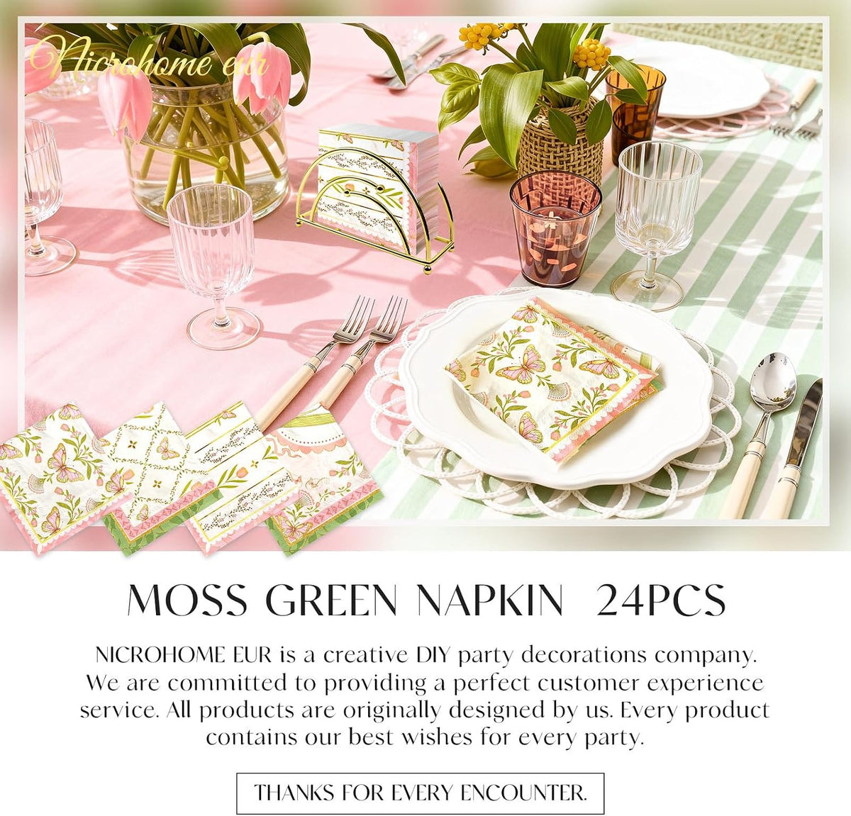 Vintage Floral Paper Napkins 10x10 Inch (Unfolded) 24 Count