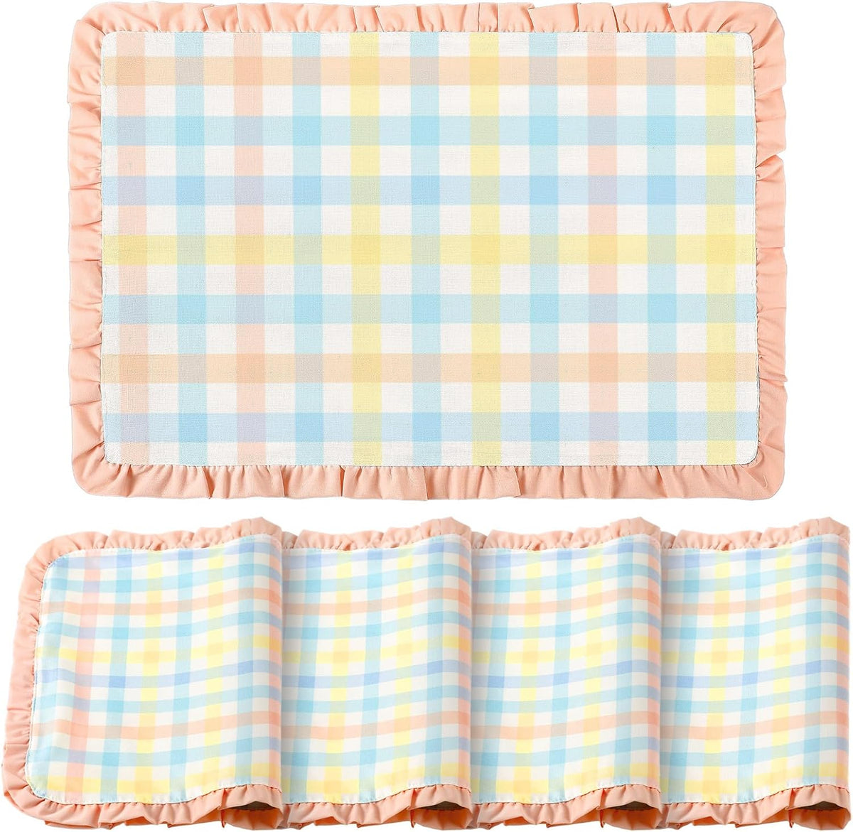 Set of 4 Easter Placemats 14 x 20 Inch Linen Pastel Gingham Washable Placemat Blue Pink Yellow Buffalo Plaid Table Mats Farmhouse Spring Easter Table Mat for Kitchen Dining Home Decoration