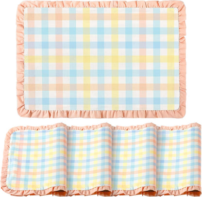 Set of 4 Easter Placemats 14 x 20 Inch Linen Pastel Gingham Washable Placemat Blue Pink Yellow Buffalo Plaid Table Mats Farmhouse Spring Easter Table Mat for Kitchen Dining Home Decoration